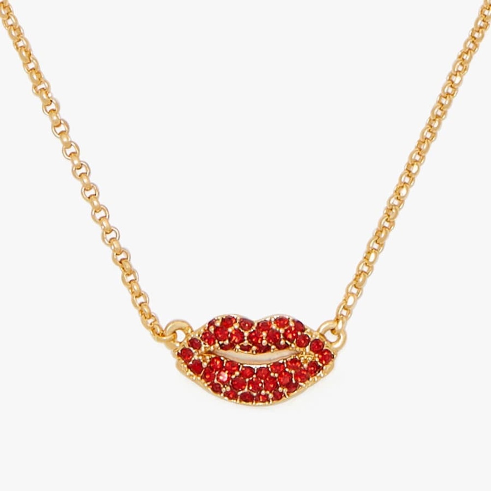 Kate Spade New York Hit The Town Mini Lips Pendant Necklace Gold Tone
